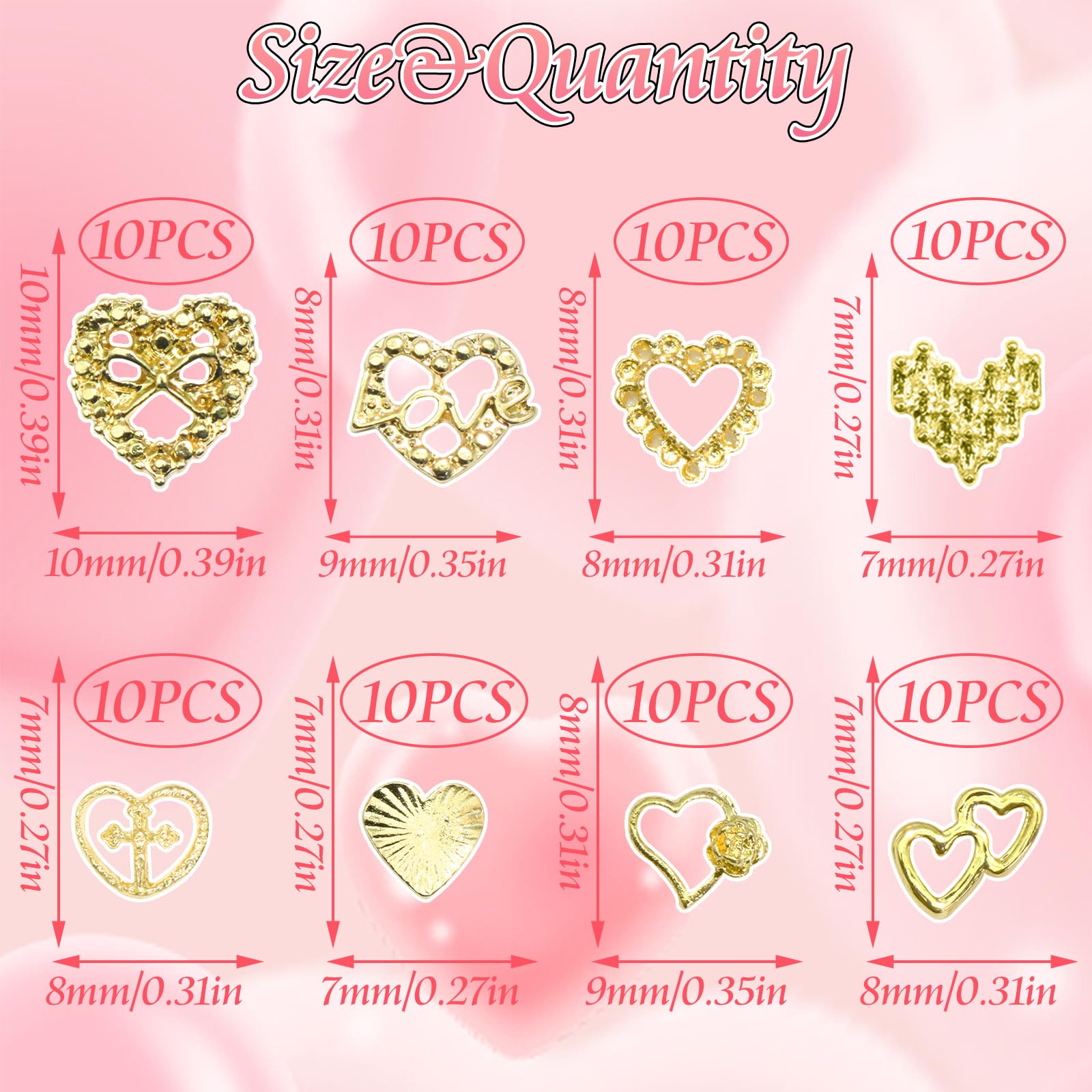 RODAKY gold heart nail charm style 4 for durable shine on artificial nails