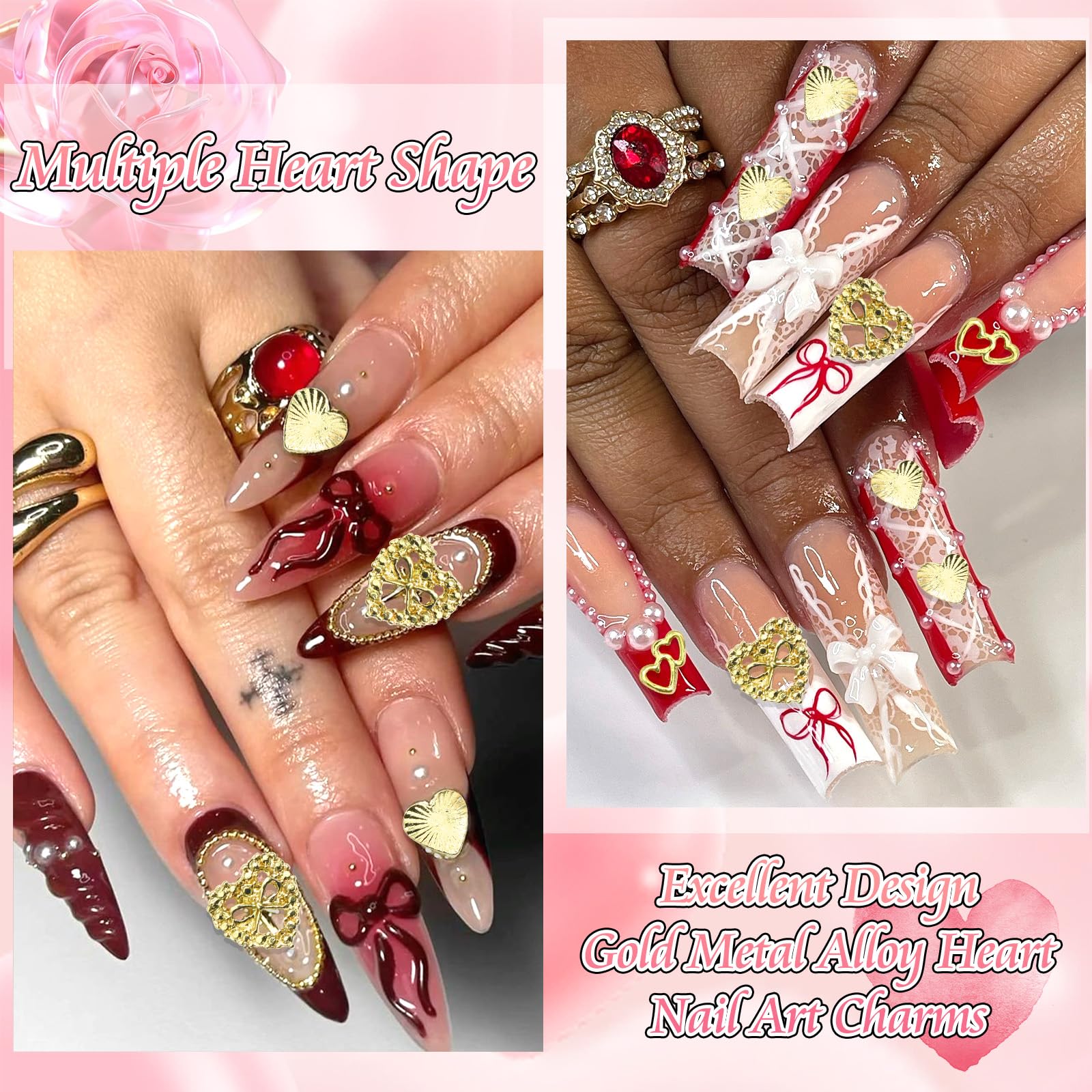 RODAKY gold heart nail charm style 5 for mixed-media nail art and crafts