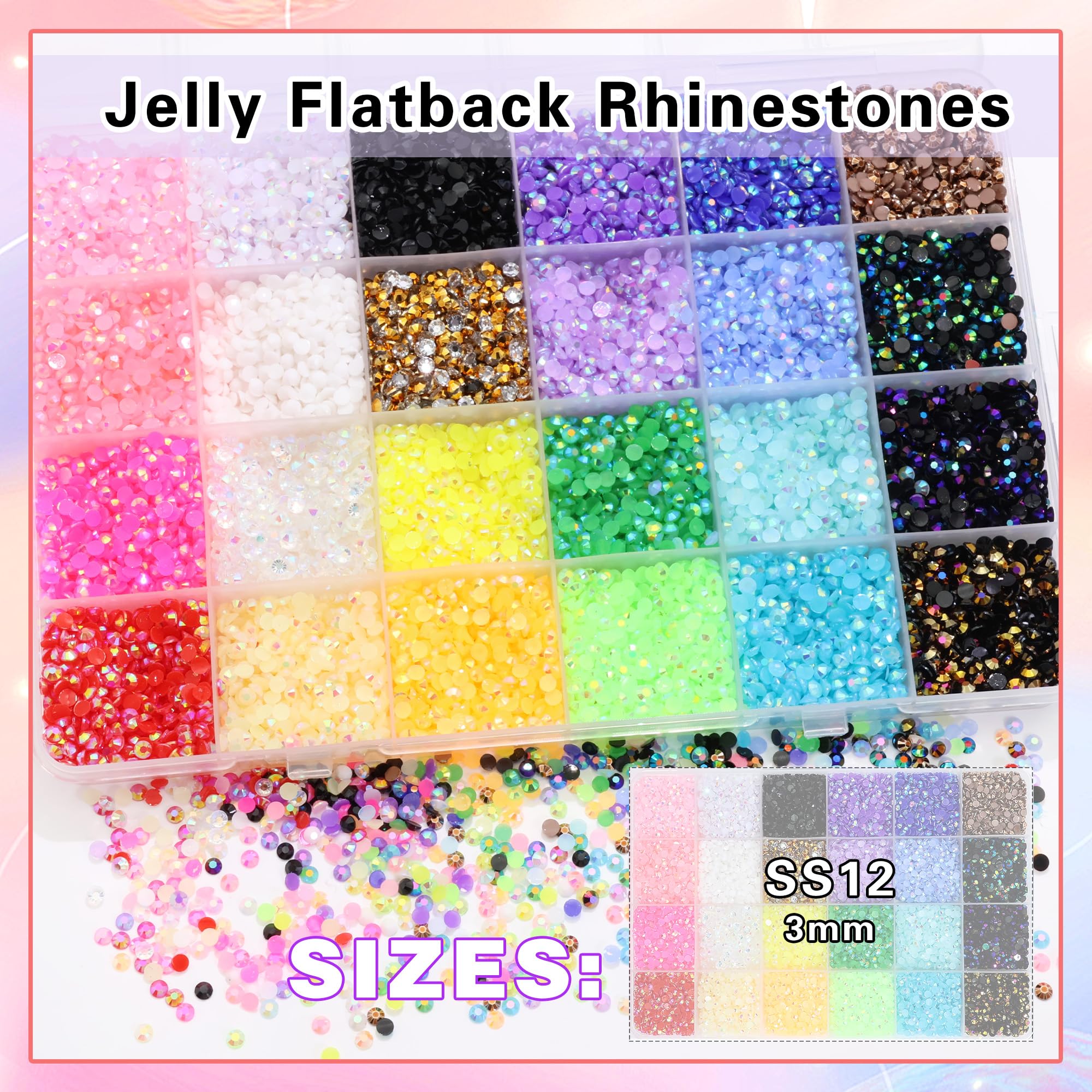 RODAKY 3mm flatback rhinestones provide secure adhesion for natural and artificial nails.