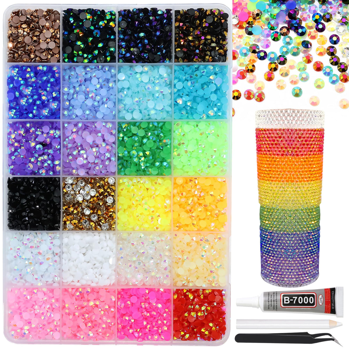 RODAKY resin jelly rhinestones 24-color pack for versatile nail art designs.