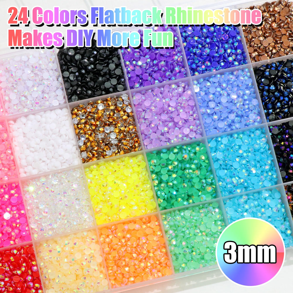 RODAKY close-up of 3mm AB rhinestones showing rainbow shimmer.
