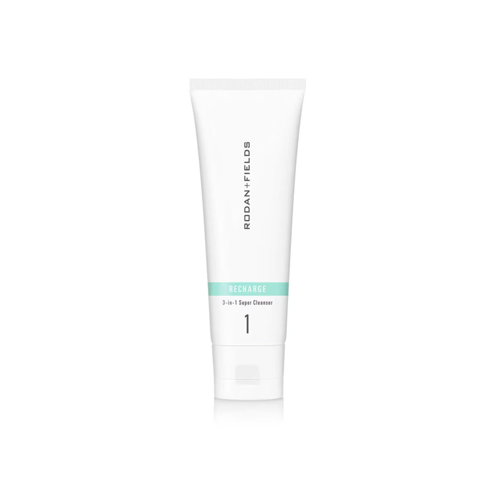 RODAN + FIELDS Recharge 3-in-1 cleanser packaging showing versatile daily cleansing use