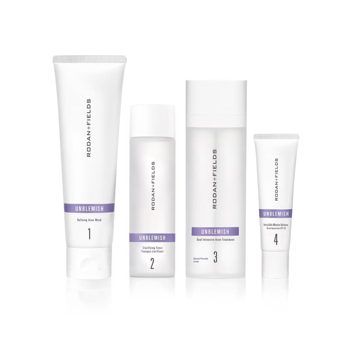 Rodan + Fields Unblemish cleanser bottle closeup for refreshed, clear-looking skin.