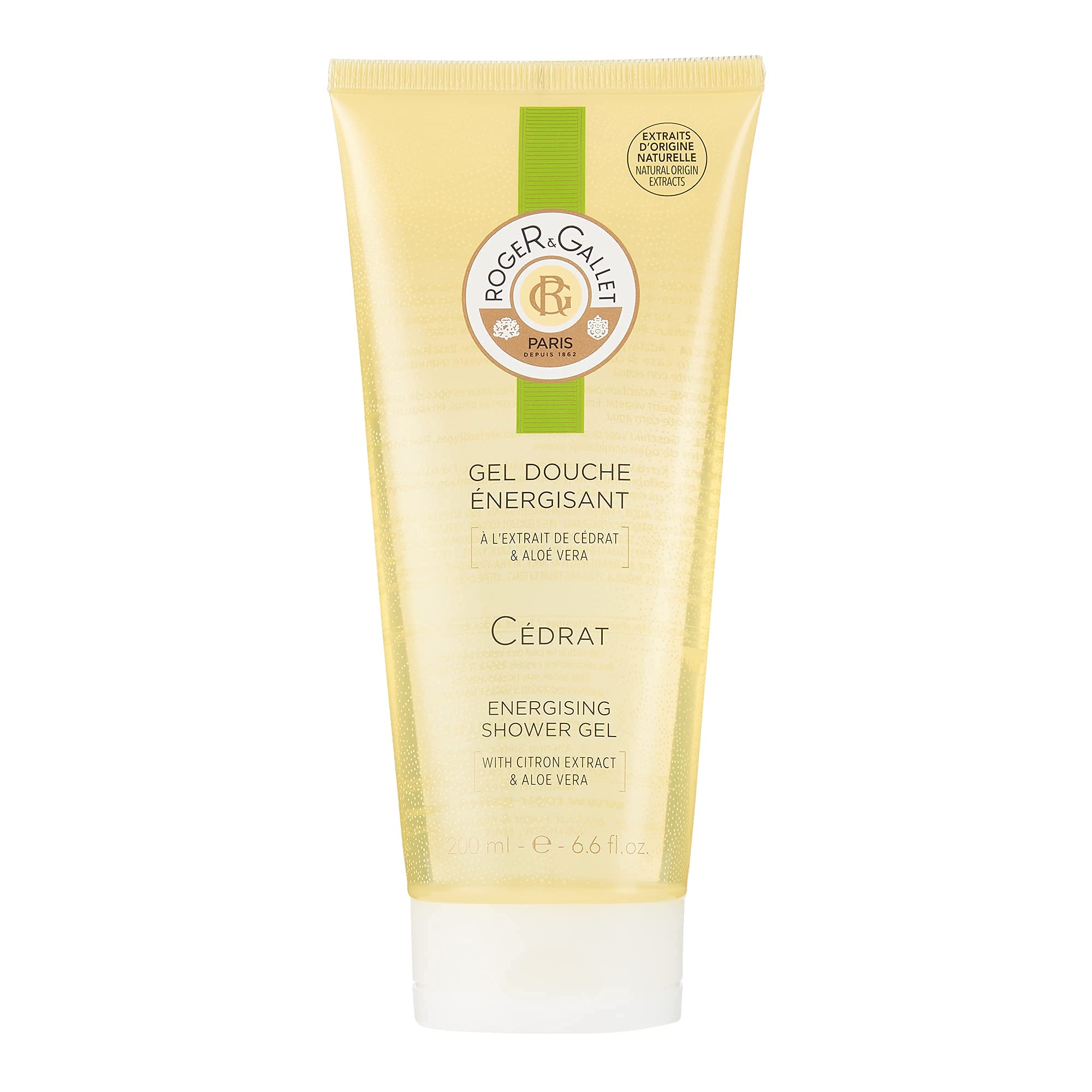 Roger & Gallet Citron gel texture with aloe moisture in detail.