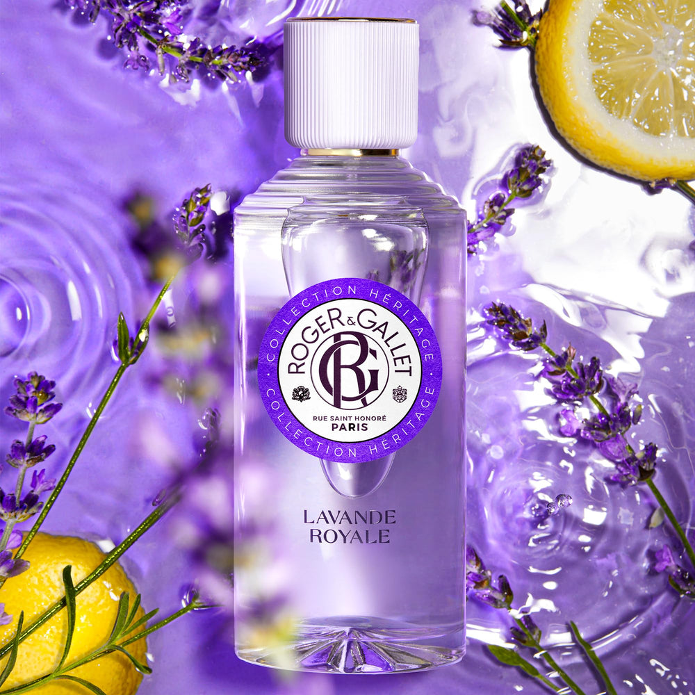 Roger Gallet Lavande Royale spray mist on wrist for quick refreshment