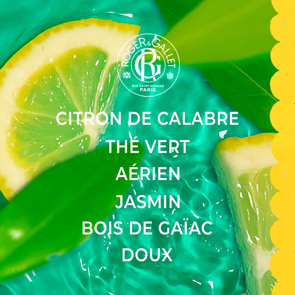 ROGER AND GALLET THE VERT cap close-up preserving the delicate green tea scent.