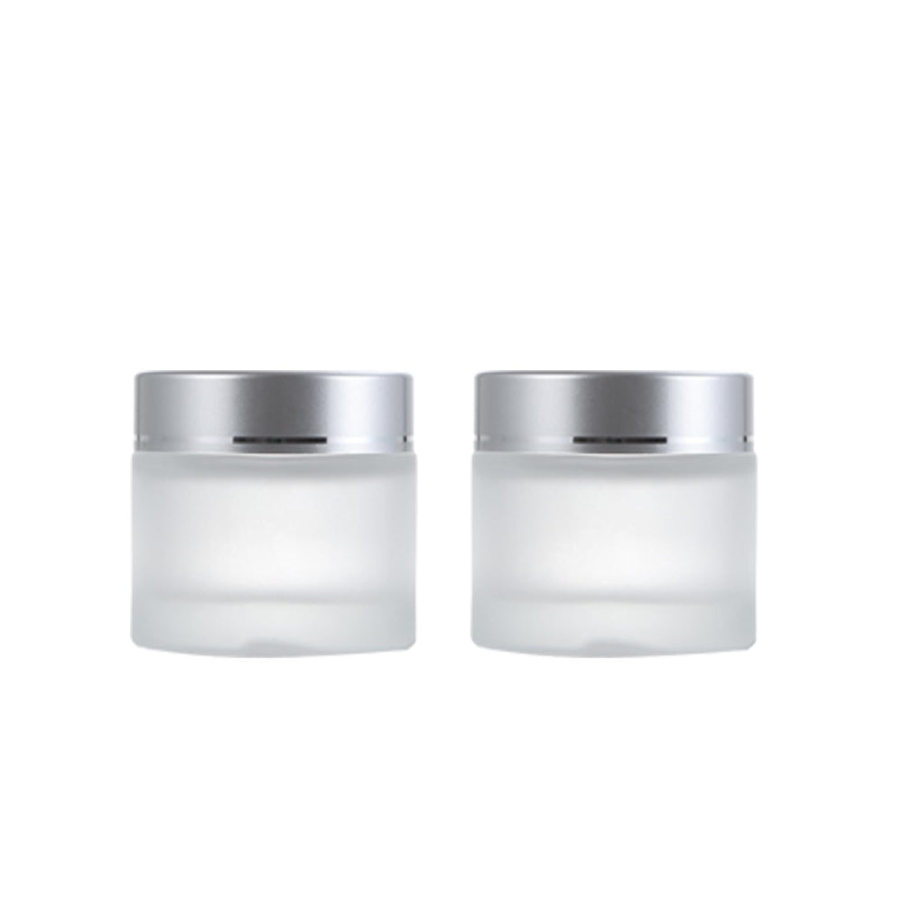 ROHIJALE 60ml frosted glass jar with silver lid ideal for daily skincare storage.