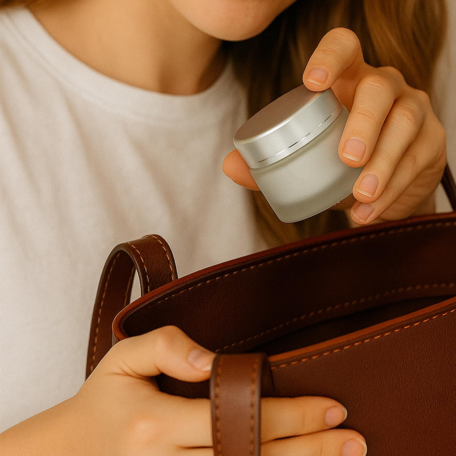ROHIJALE leakproof lid keeps creams secure during on-the-go routines.