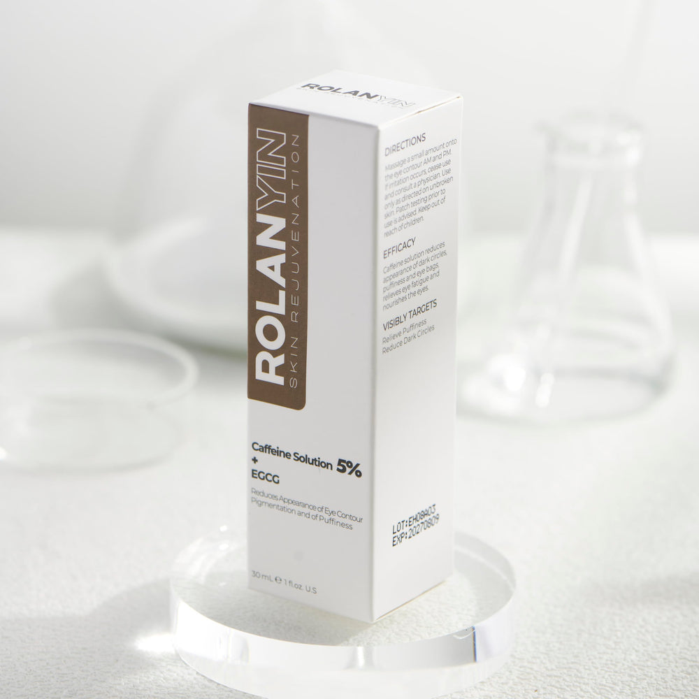 ROLANYIN caffeine eye serum being applied, refreshing and fast-absorbing