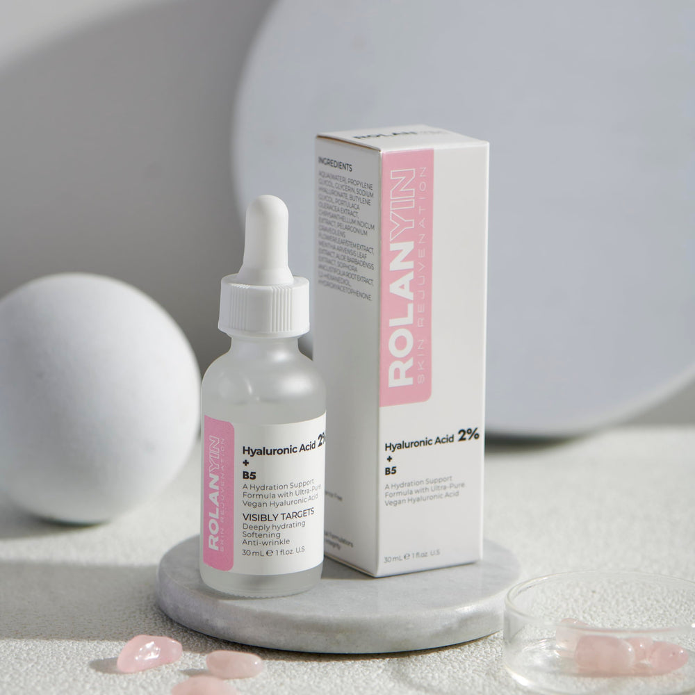 ROLANYIN serum in a layered skincare setup for routine efficiency
