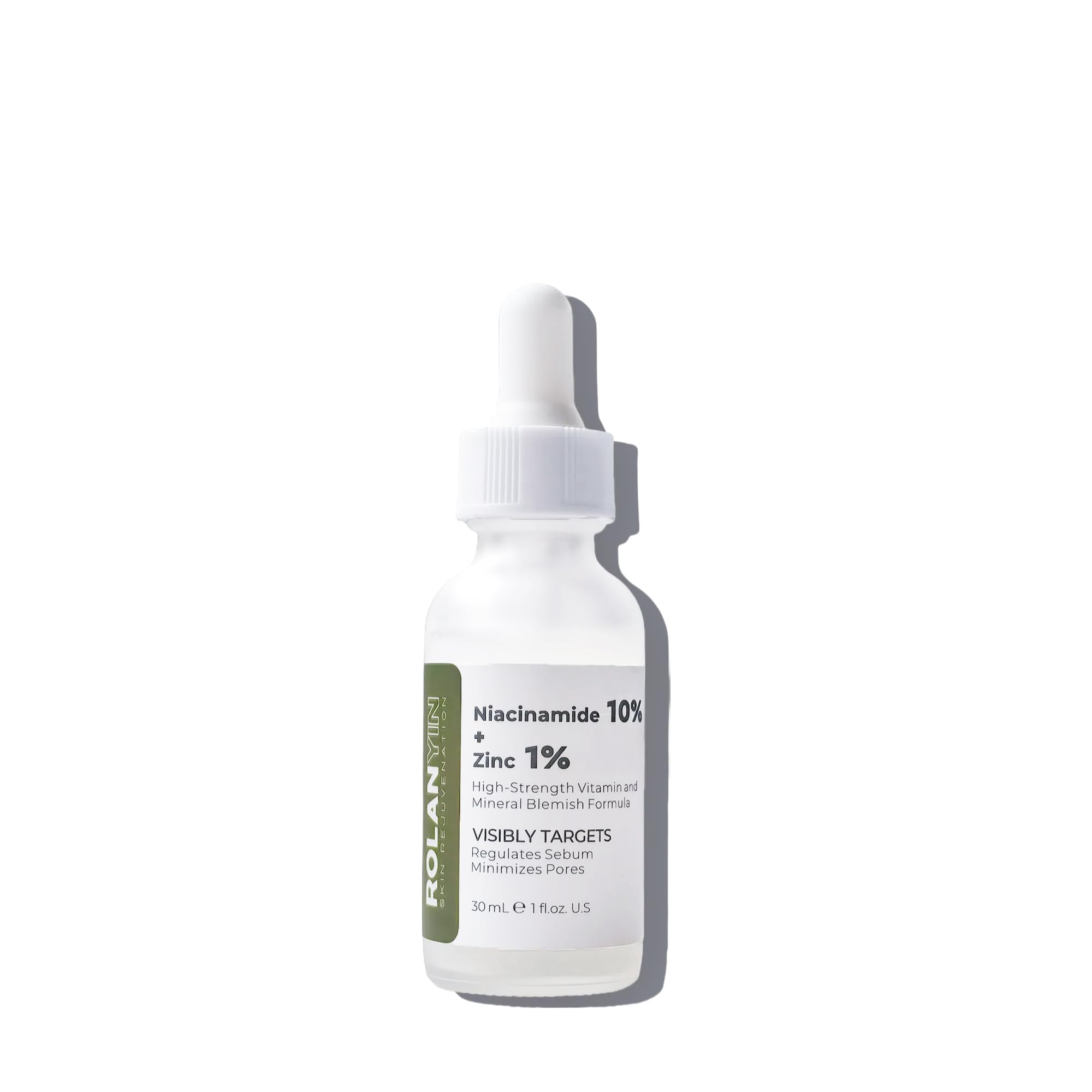 ROLANYIN Niacinamide 10% + Zinc 1% serum bottle showing oil control benefits