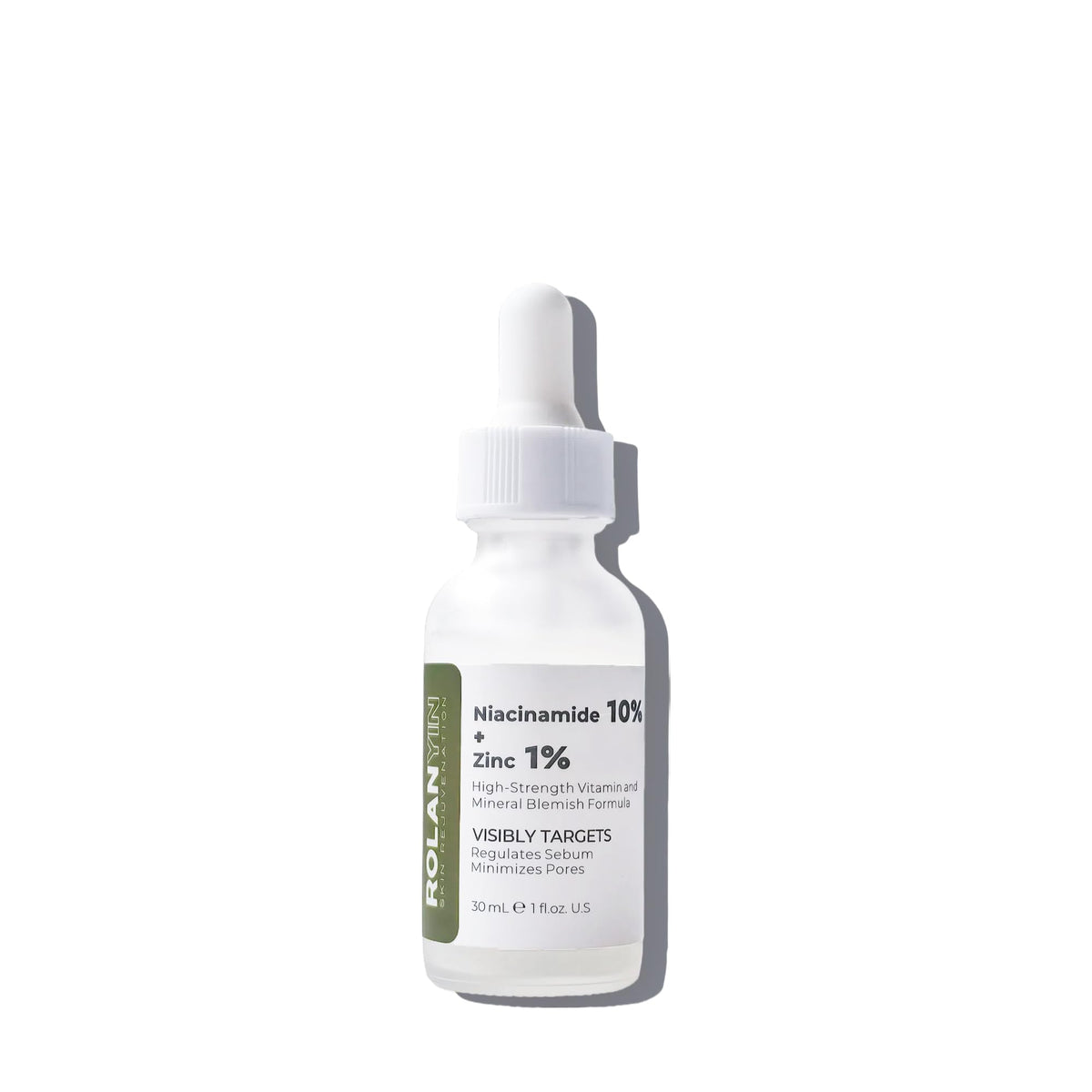ROLANYIN Niacinamide 10% + Zinc 1% serum bottle showing oil control benefits