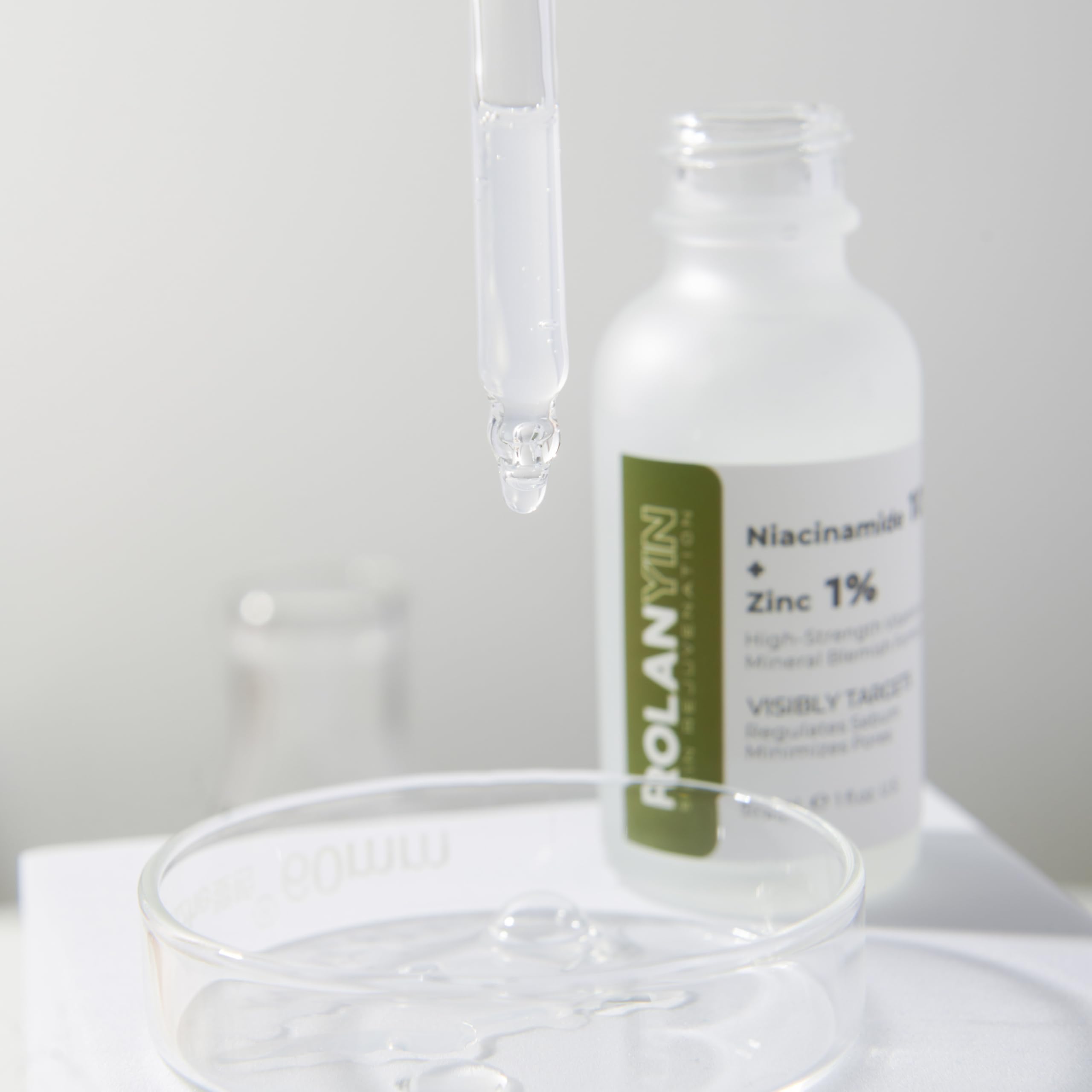 ROLANYIN Niacinamide serum pump closeup for easy dispensing and absorption