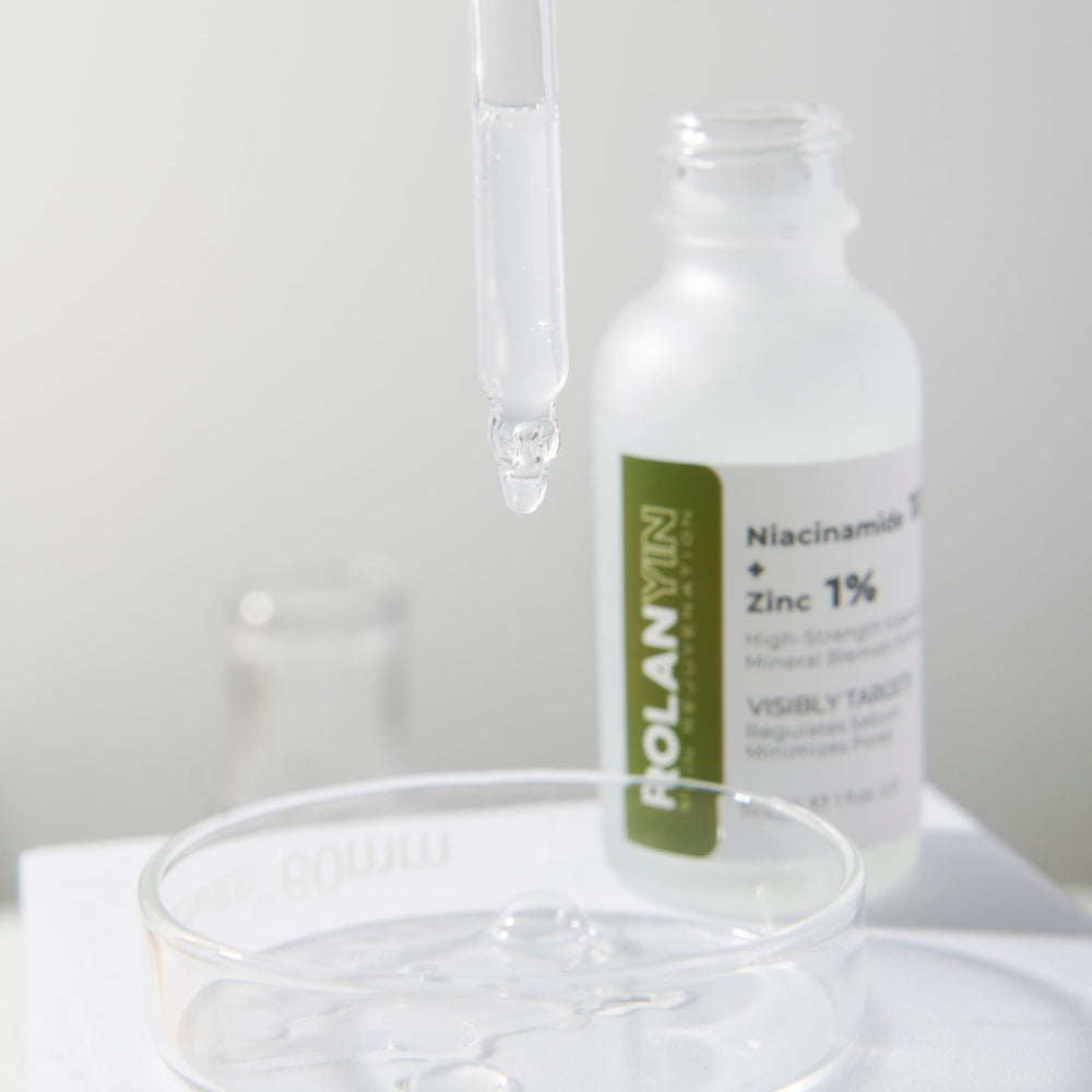 ROLANYIN Niacinamide serum pump closeup for easy dispensing and absorption