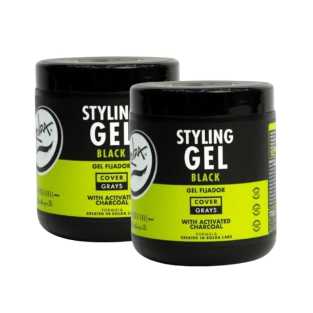 Rolda Black Styling Hair Gel bottle pour for strong hold and sleek finish.
