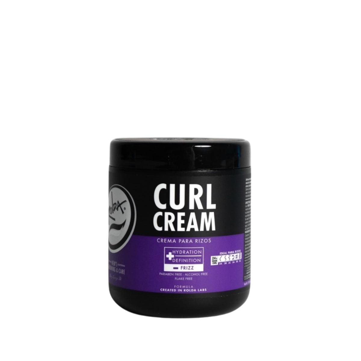 Rolda Curl Cream 17.6oz bottle front showing defined curls and hydration.