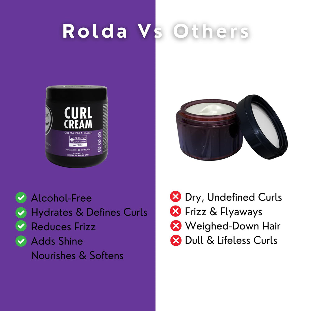 Rolda Curl Cream applied to damp hair delivers frizz control and defined curls.