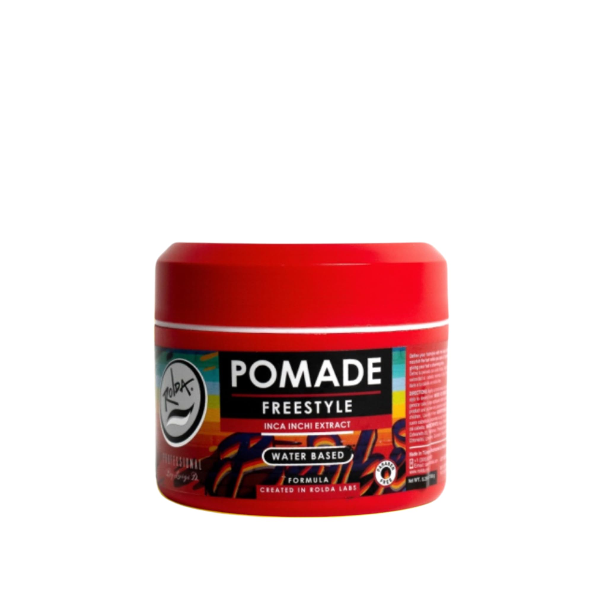 Rolda Freestyle Pomade jar close-up showing medium hold and healthy shine.