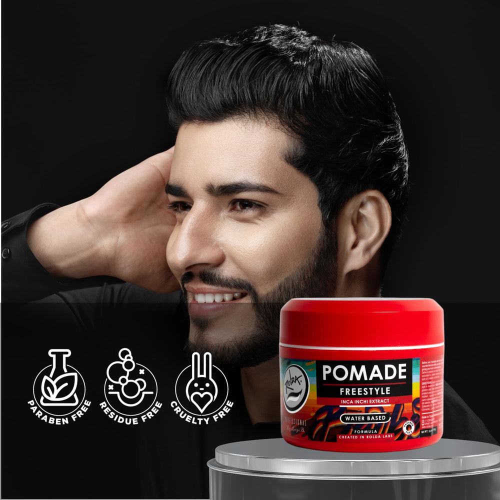 Barber-approved packaging and formula in Rolda Freestyle Pomade.