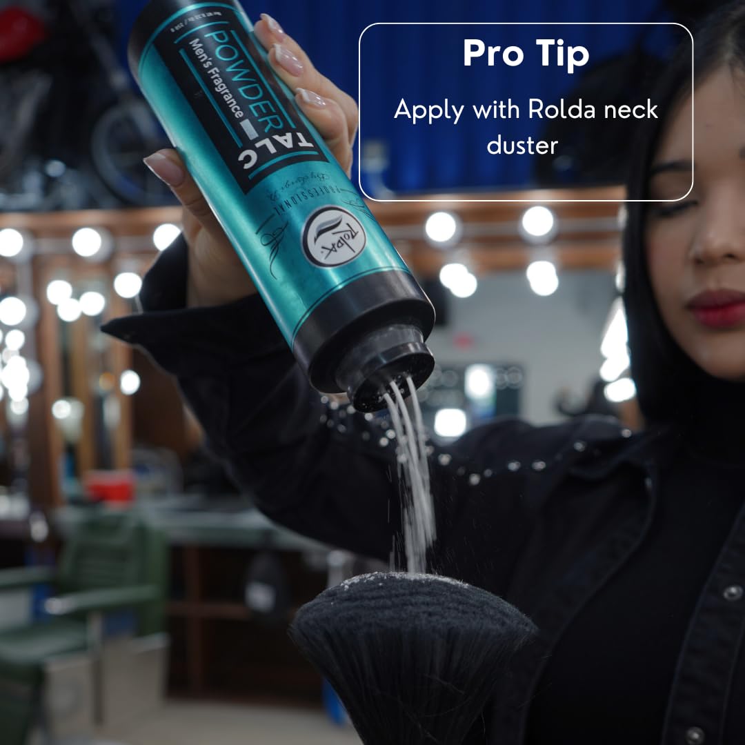 Rolda talc powder helps remove loose hairs after shaving
