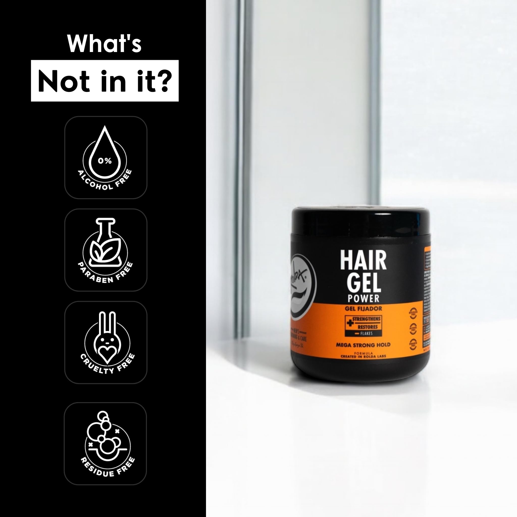 Rolda Power Strong Hold Gel cleans out easily and leaves shine.