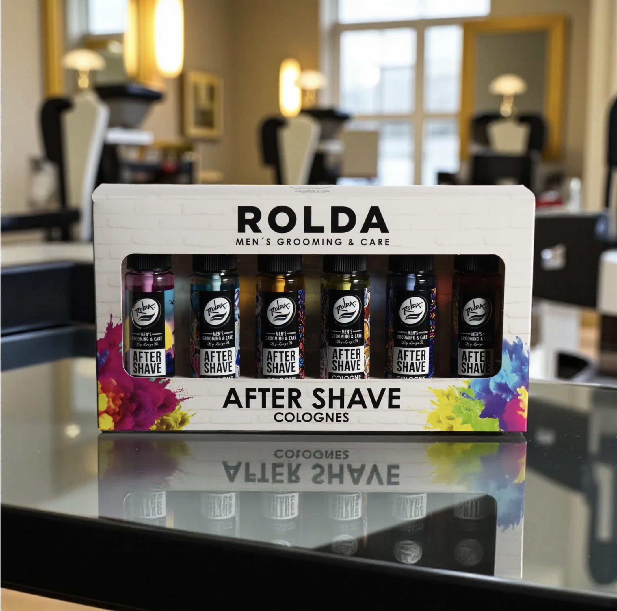Barber-approved Rolda Urban Collection shown in a barbershop context.