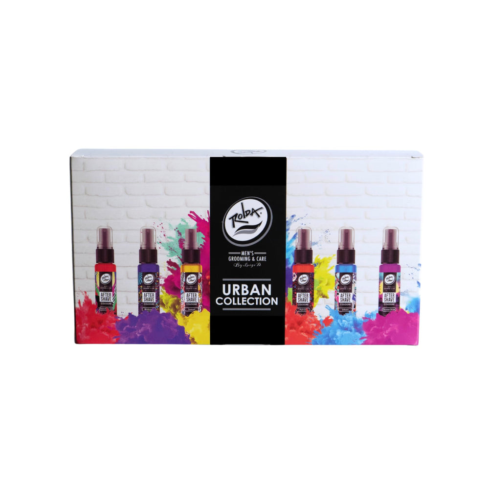 Six-tonic lineup from Rolda Urban Collection for versatile grooming needs.
