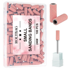 Rolybag clear case with 100pcs sanding bands keeps nails organized and portable.