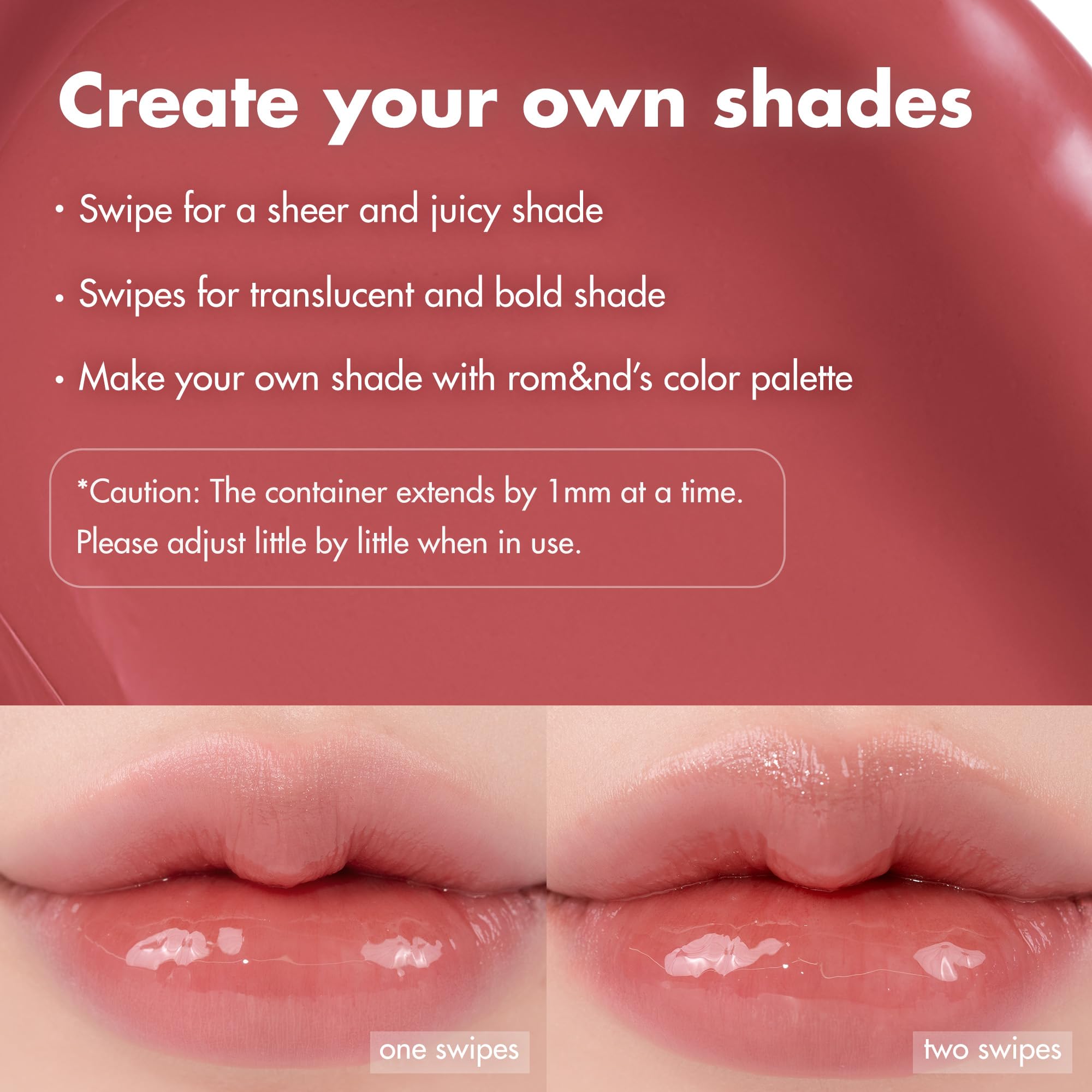 rom&nd gradient effect on lips showing buildable color and dimension