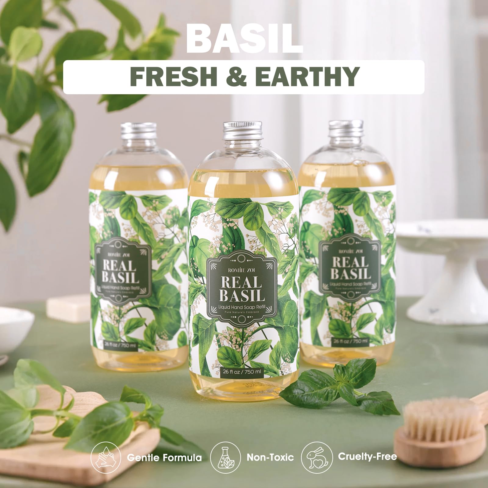 ROMIIE ZOI Basil refill packaging highlights cruelty-free and biodegradable ingredients.