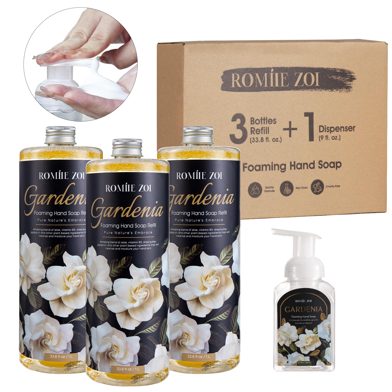 ROMIIE ZOI Gardenia foaming soap bottle with pump for smooth cleansing