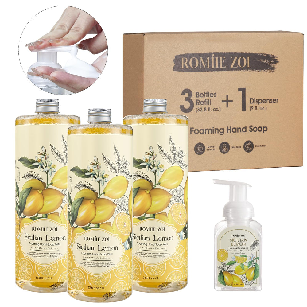 ROMIIE ZOI lemon foaming hand soap refills in a 3-pack for easy stock-up and reuse