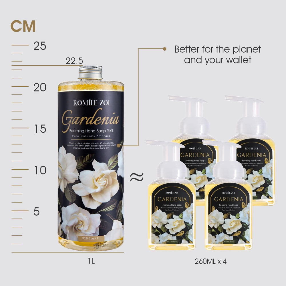 ROMIIE ZOI three-pack gardenia foaming soap bottles ready for refills