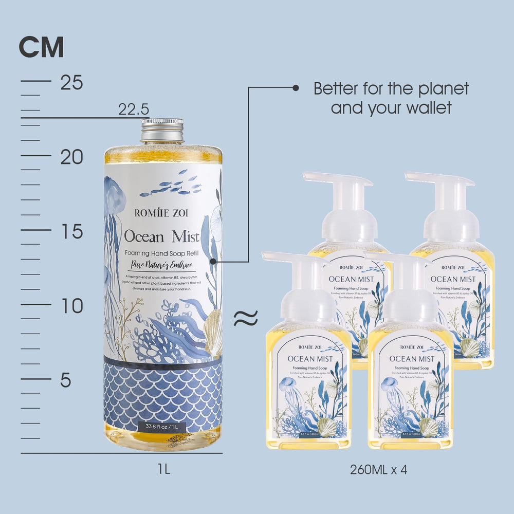 ROMIIE ZOI foam pump dispenser shown with soap for easy one-press foaming action.