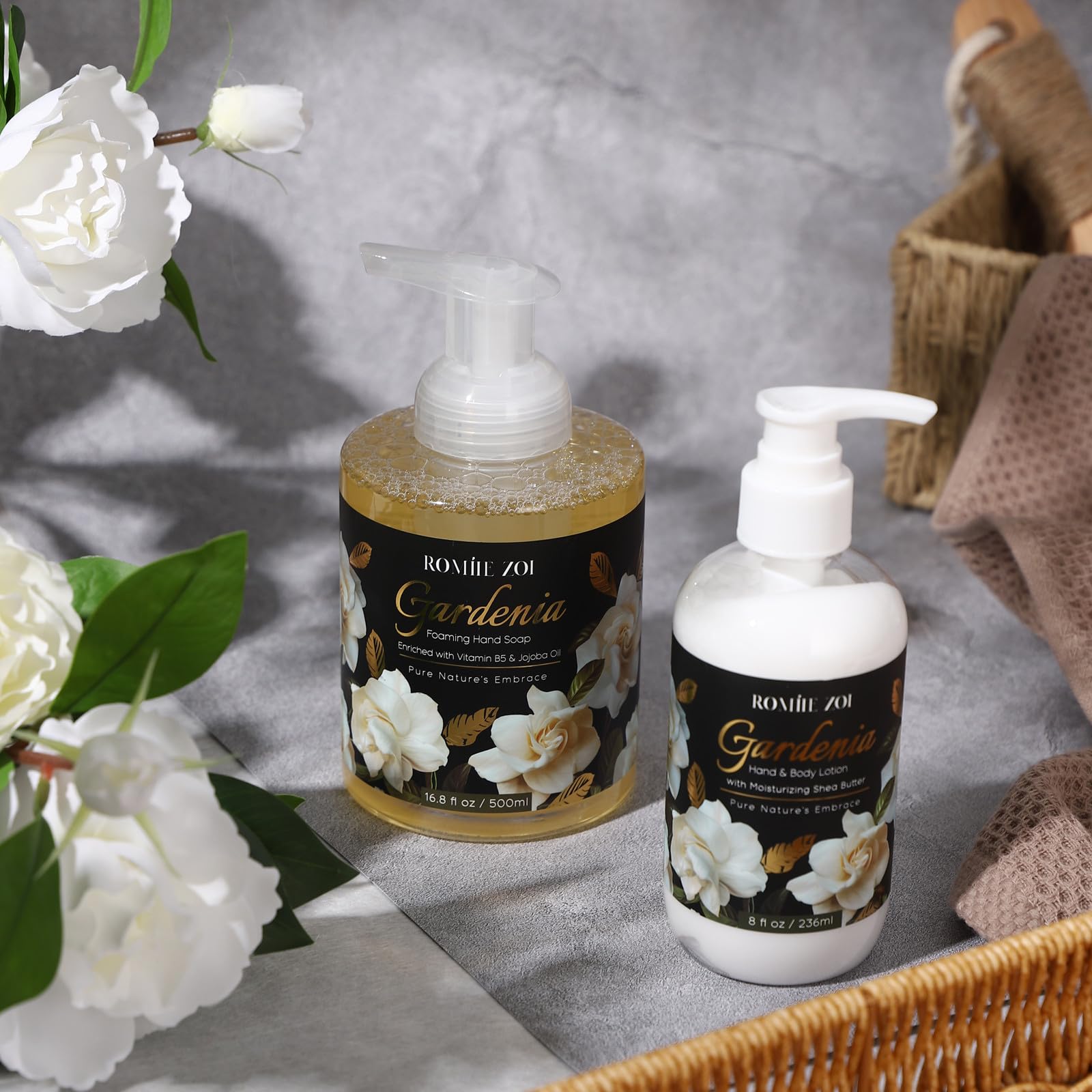 ROMIIE ZOI Gardenia fragrance swirl in a soft, inviting lotion scene.