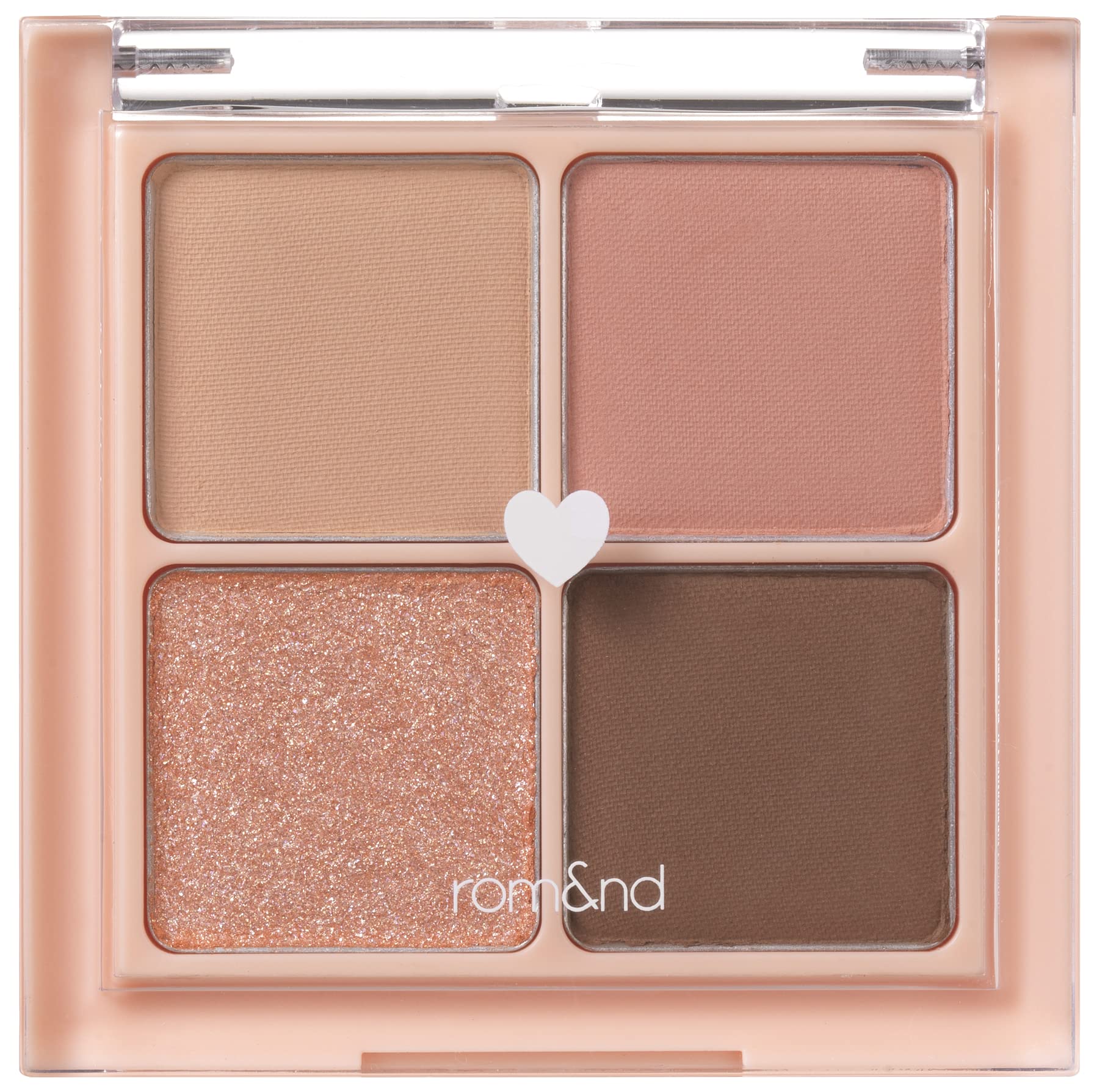 rom&nd Better Than Eyeshadow quad palette closeup showing buildable pigment for daily looks