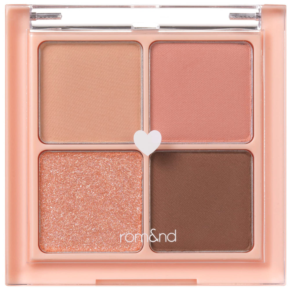 rom&nd Better Than Eyeshadow quad palette closeup showing buildable pigment for daily looks