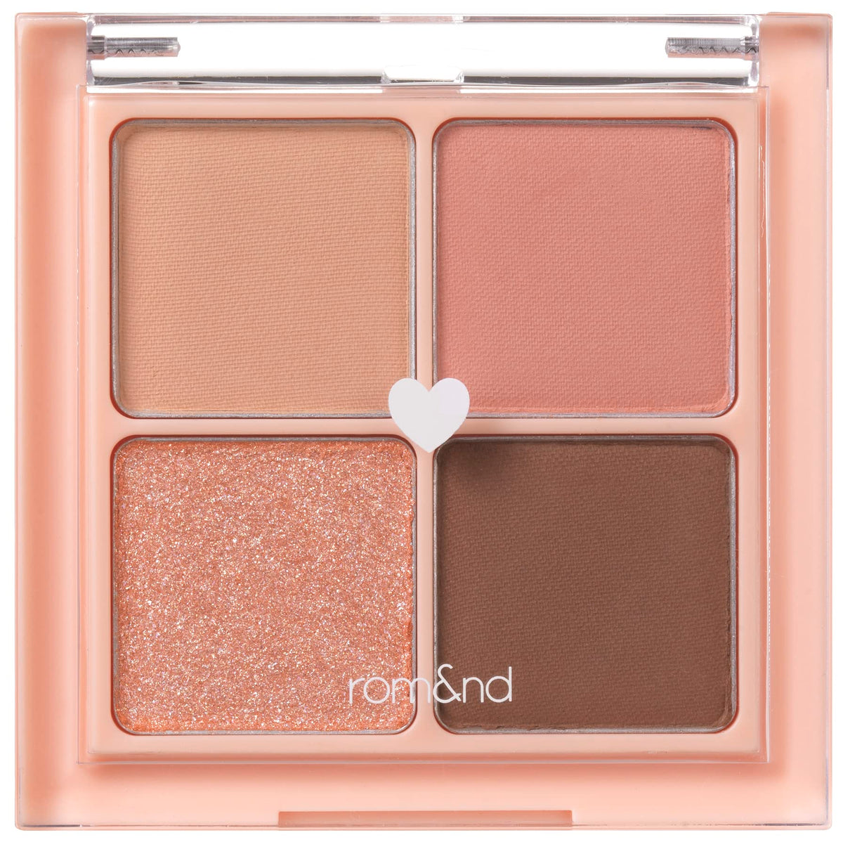 rom&nd Better Than Eyeshadow quad palette closeup showing buildable pigment for daily looks