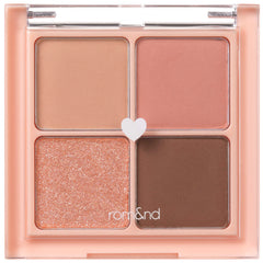 rom&nd Better Than Eyeshadow quad palette closeup showing buildable pigment for daily looks