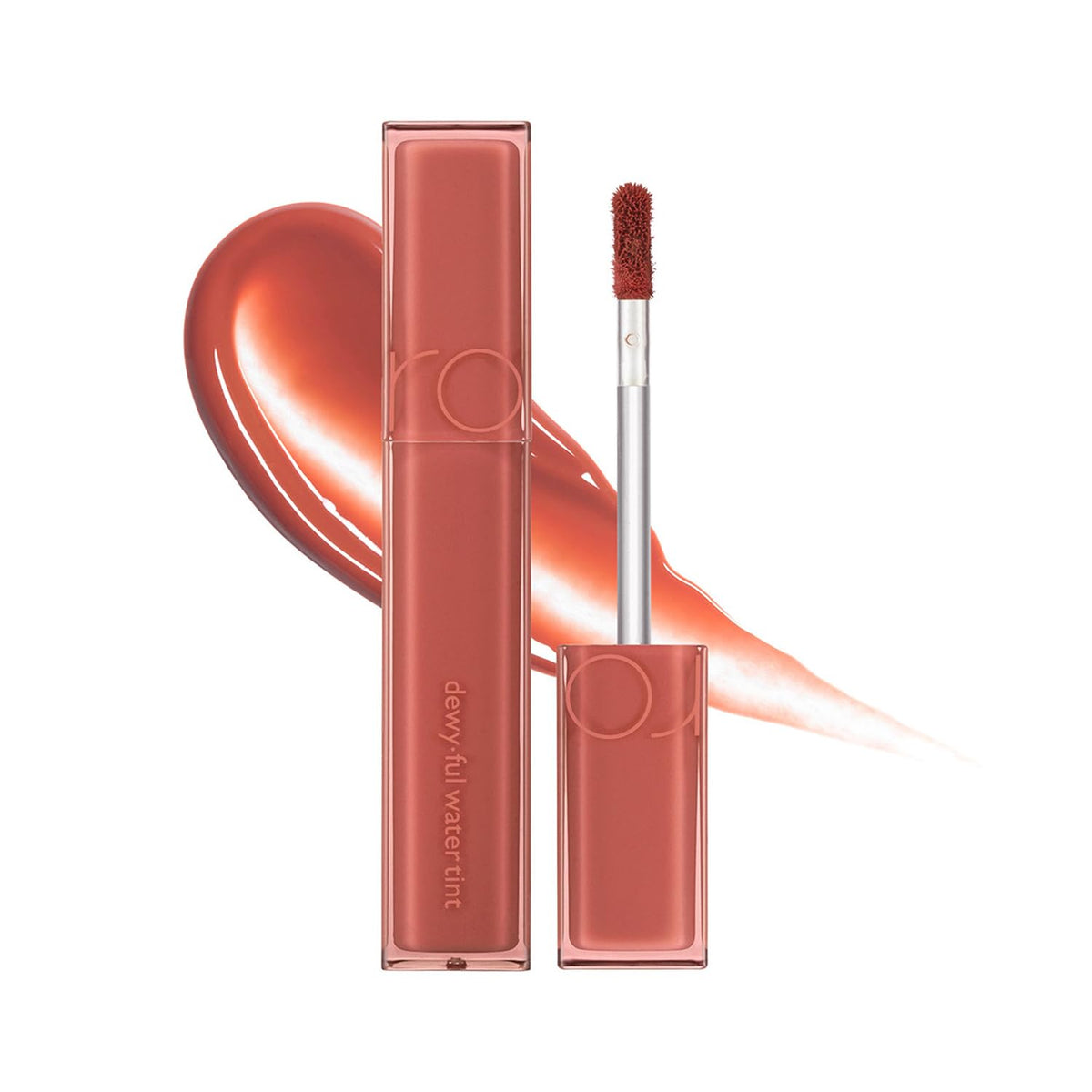 rom&nd DEWY·FUL Water Tint Salty Peach bottle shows a glossy, color-boosting finish.