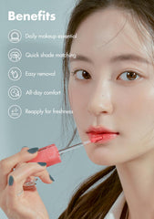 rom&nd DEWY·FUL Water Tint Salty Peach close-up highlights dewy, non-sticky texture.