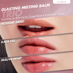 rom&nd Glasting Melting Balm Kaya Fig swipe highlights smooth color payoff.