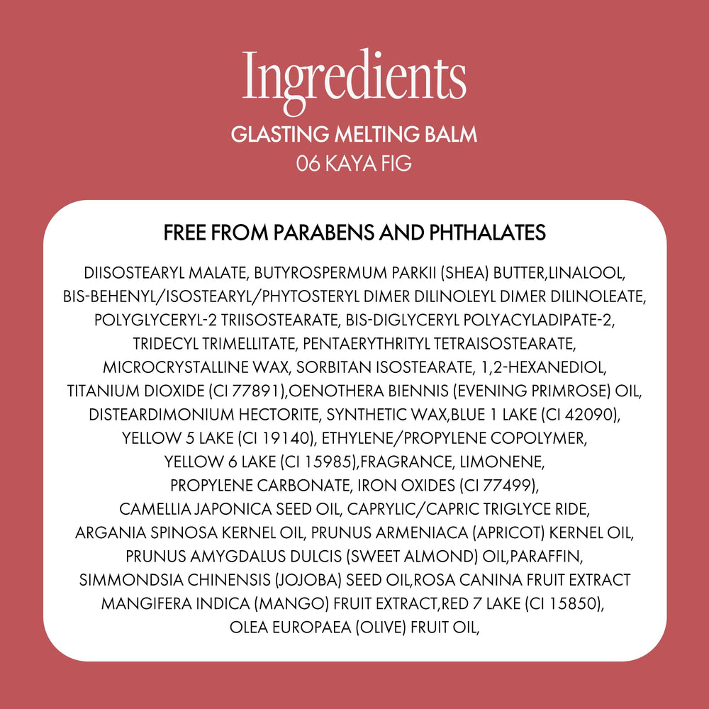 Rom&nd Glasting Melting Balm includes rosehip oil for conditioning lips.