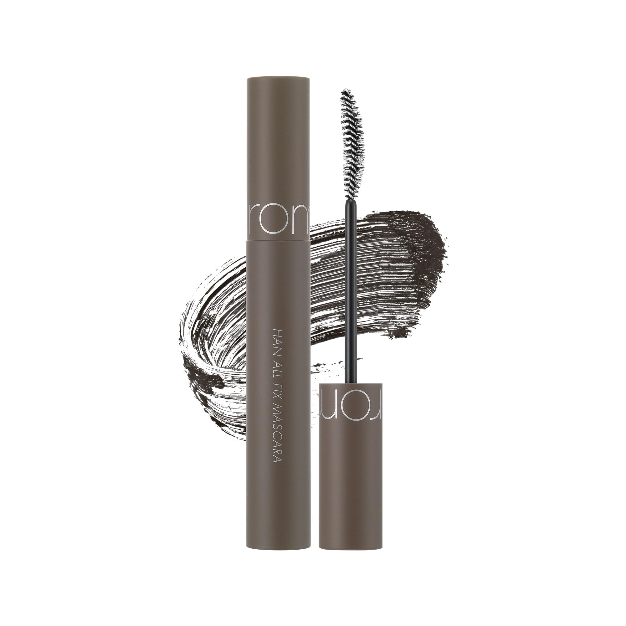 Rom&nd Han All Fix Mascara packaging highlights waterproof formula for everyday wear.