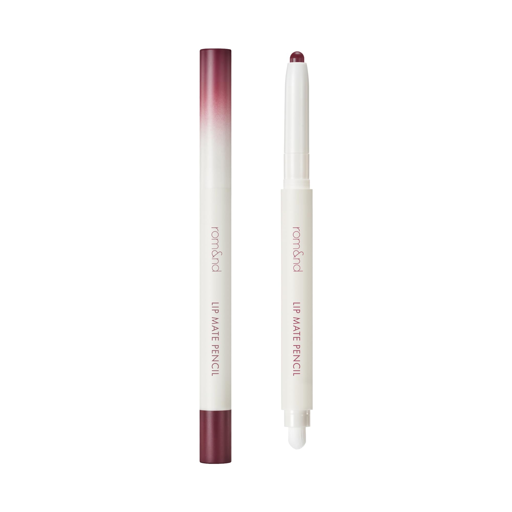 rom&nd Lip Mate Pencil 09 Plum Burgundy closeup highlights precise tip for clean contours.