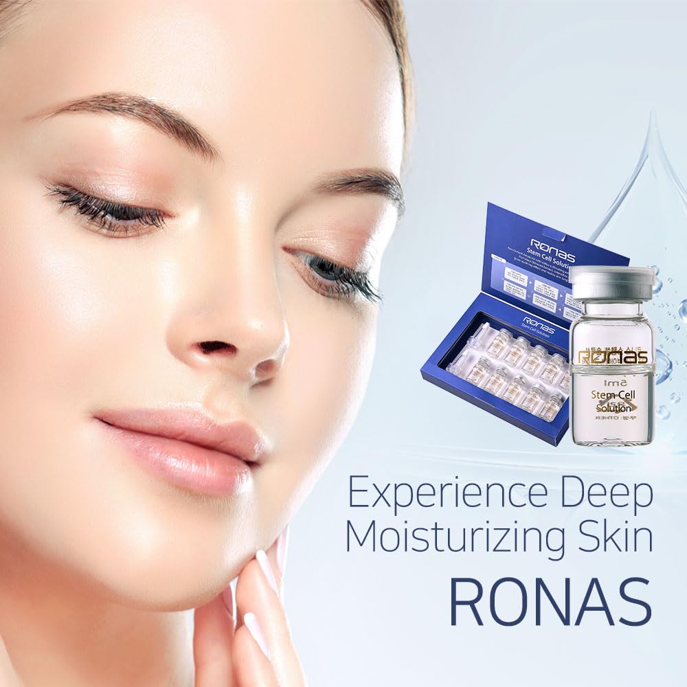 Ronas Stem Cell Solution ingredient panel featuring plant stem cells and antioxidants.