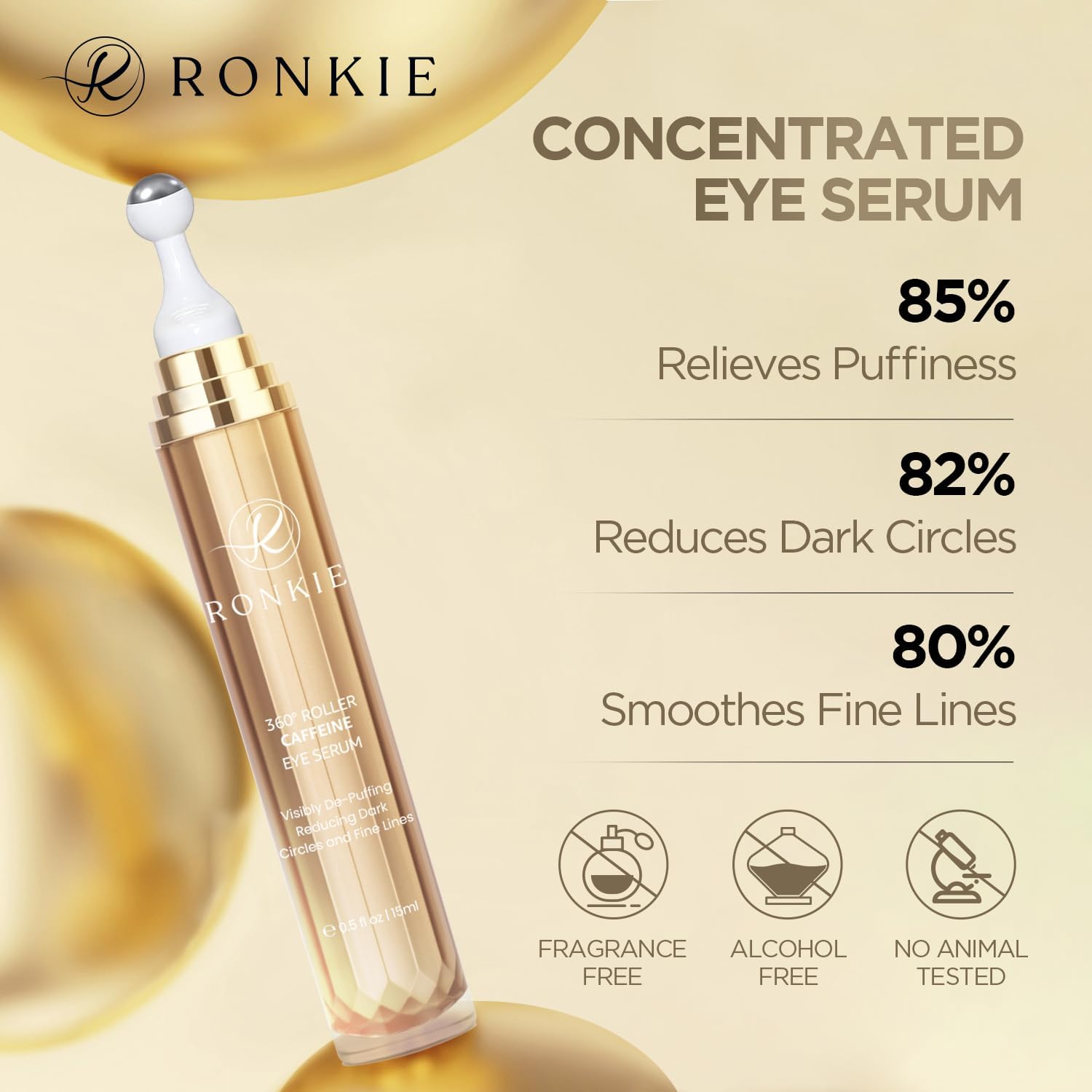 RONKIE caffeine retinol ingredients emphasize anti-aging under-eye care.
