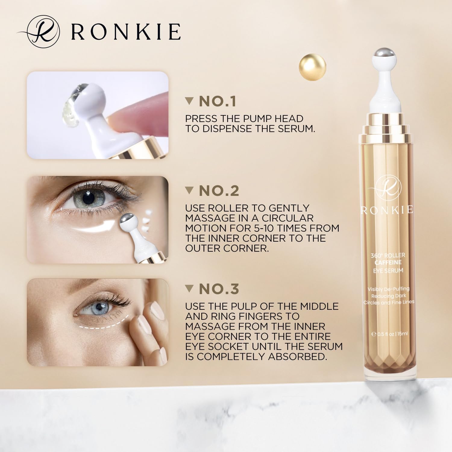 RONKIE eye cream pack features convenient application.