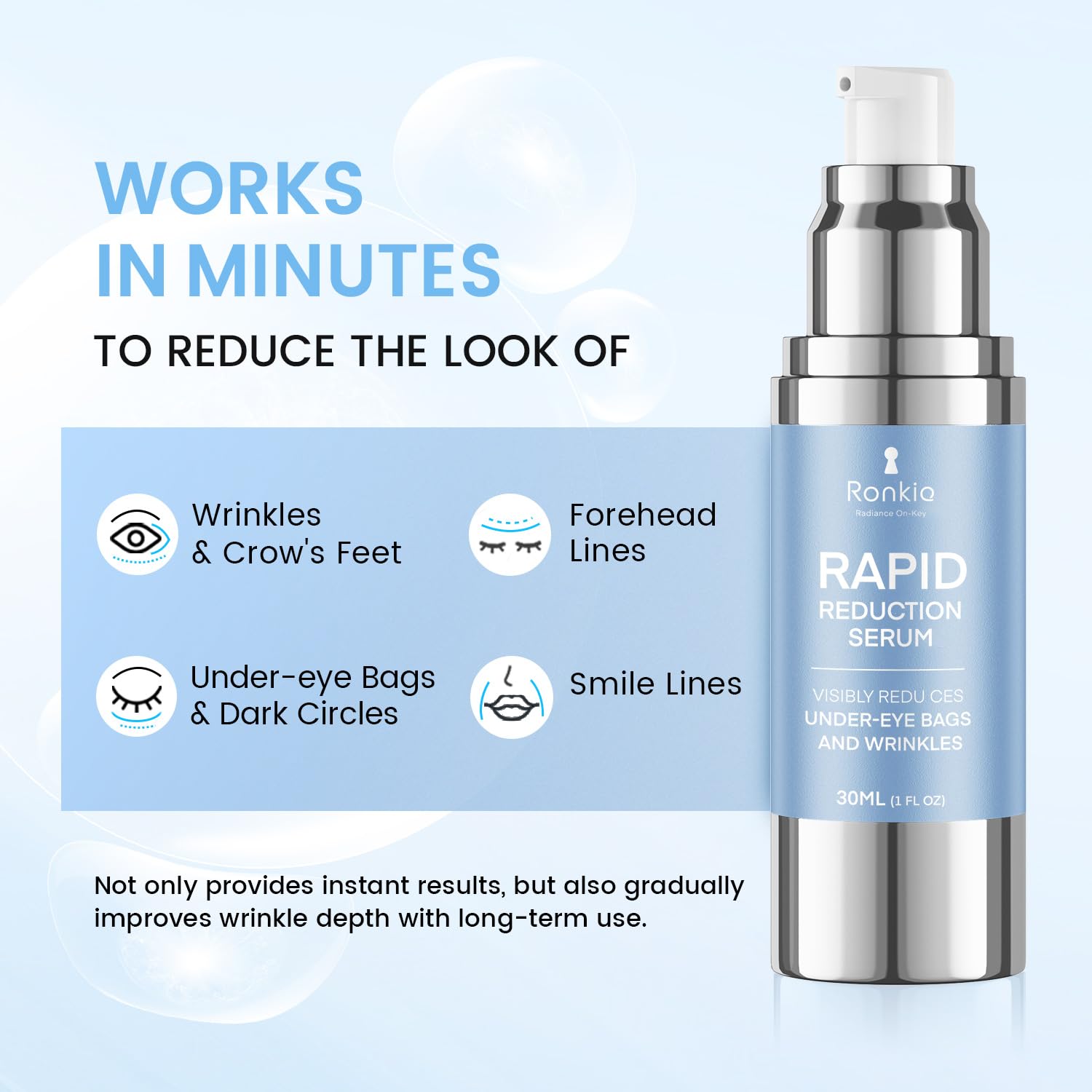 RONKIE peptide and collagen blend highlights firming benefits.