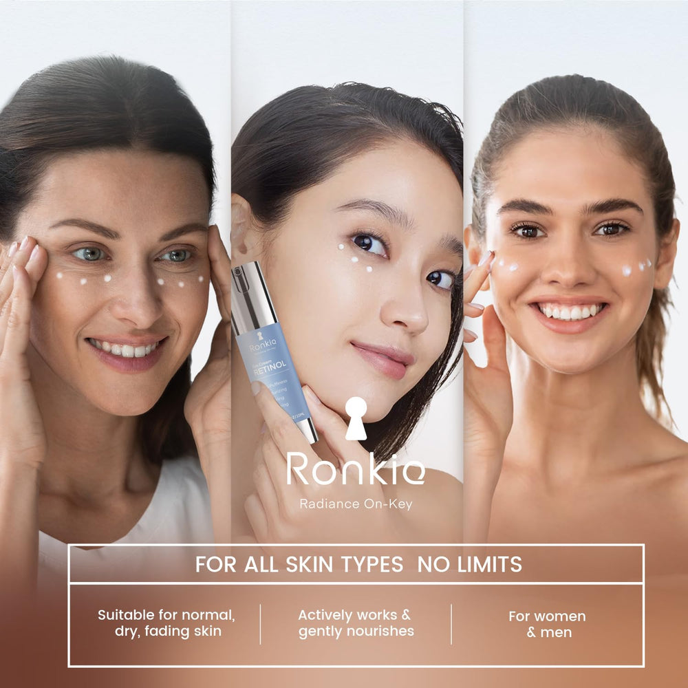 RONKIE Retinol Eye Cream shown for gentle, comforting eye care with soothing ingredients.